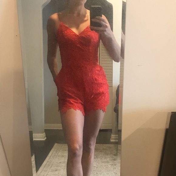Red Lace Lovers & Friends romper with pockets - Picture 5 of 5